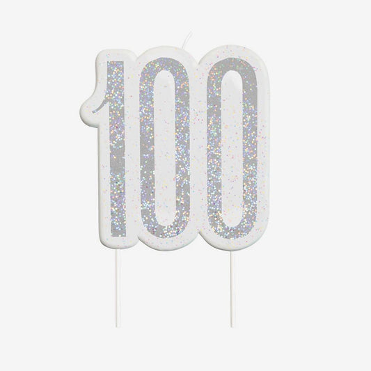 Bougie anniversaire 100 ans argentée : decor gateau original