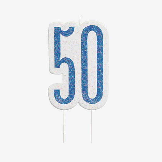 Bougie anniversaire chiffre 50 bleue pour decor gateau original