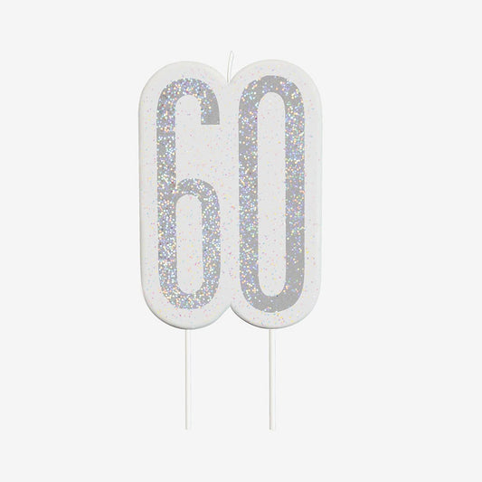 Bougie anniversaire nombre 60 argent : déco gateau anniversaire