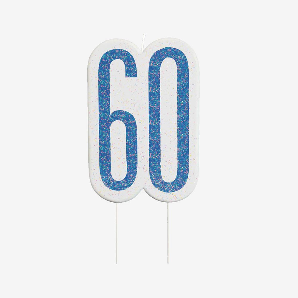 Bougie anniversaire bleu à paillettes - Anniversaire 60 ans