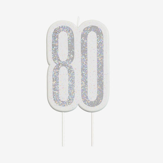 Bougie anniversaire 80 argent : décoration gateau d'anniversaire