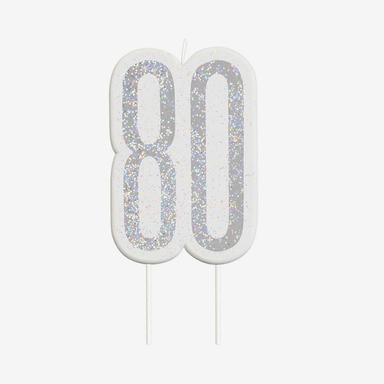 Bougie anniversaire 80 argent : décoration gateau d'anniversaire