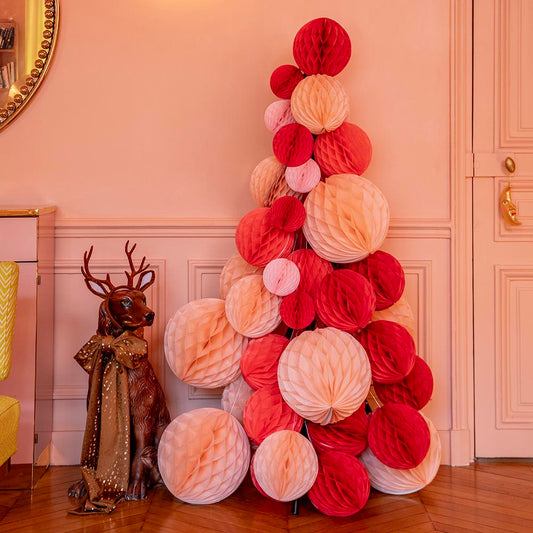 Lampion papier : boule alvéolée corail décoration anniversaire adulte