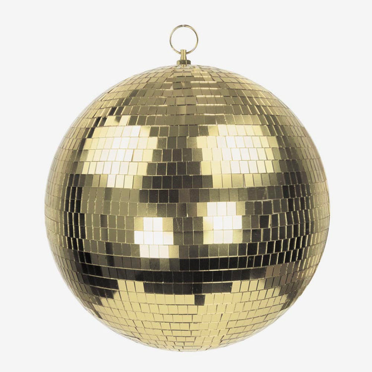 Boule à facettes dorée 30 cm à accrocher au plafond