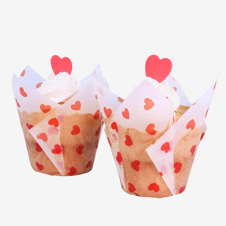 Caissettes à cupcakes, cœur rouge, lot de 24, Saint-Valentin