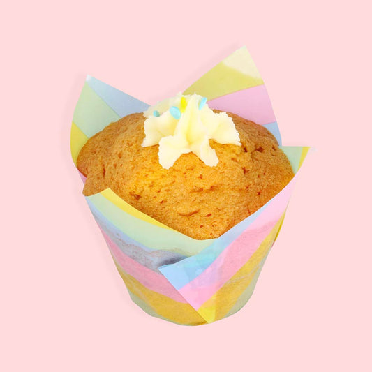 Détail de la caissette à cupcake à rayures pastel