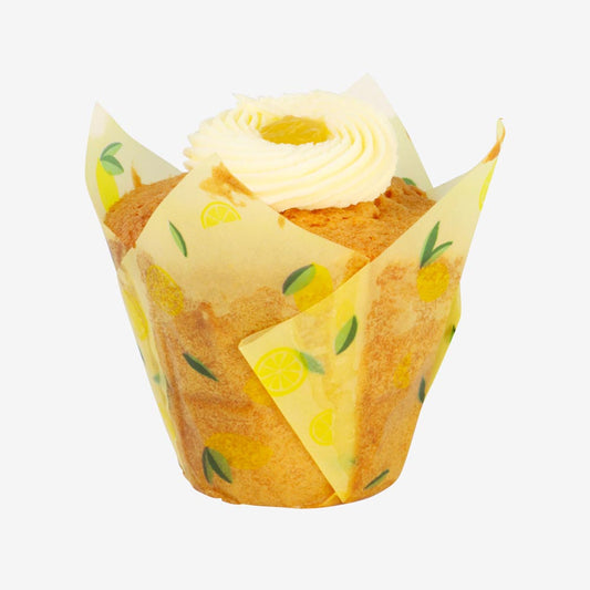 24 caissettes à cupcake citrons, déco gâteaux estivale et fraîche