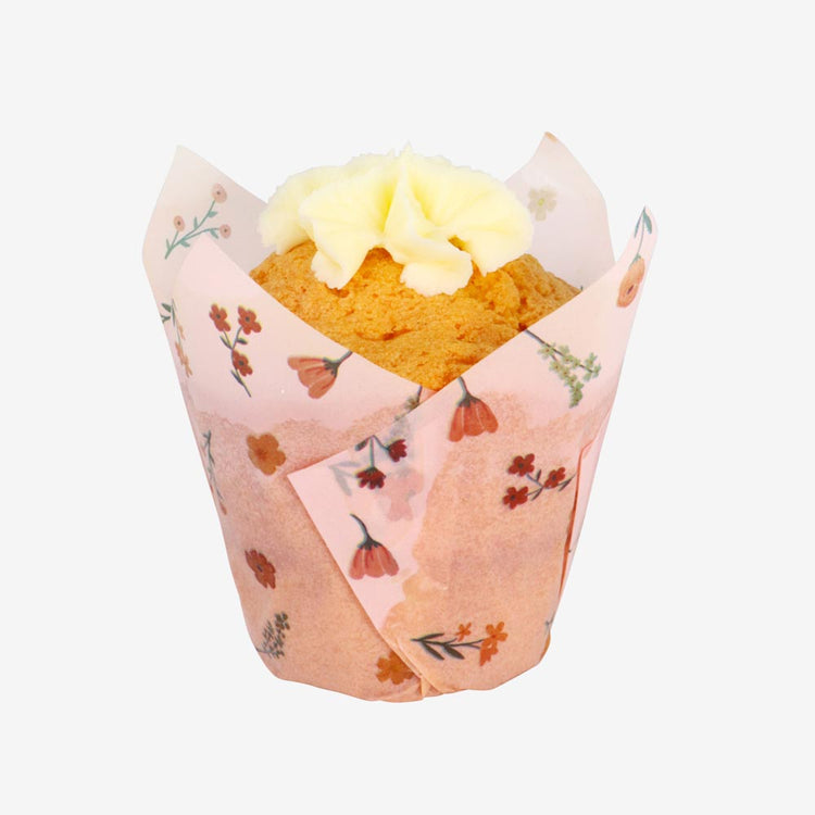 24 caissettes à cupcake fleurs des champs, déco gùteaux nature et fleurie