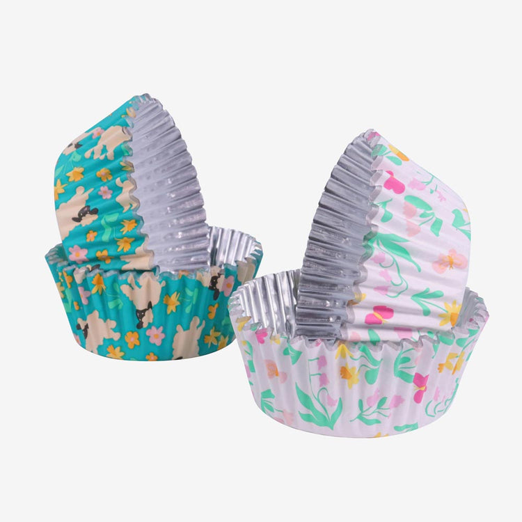 60 caissettes à cupcake fleurs et moutons, déco gùteau d'anniversaire