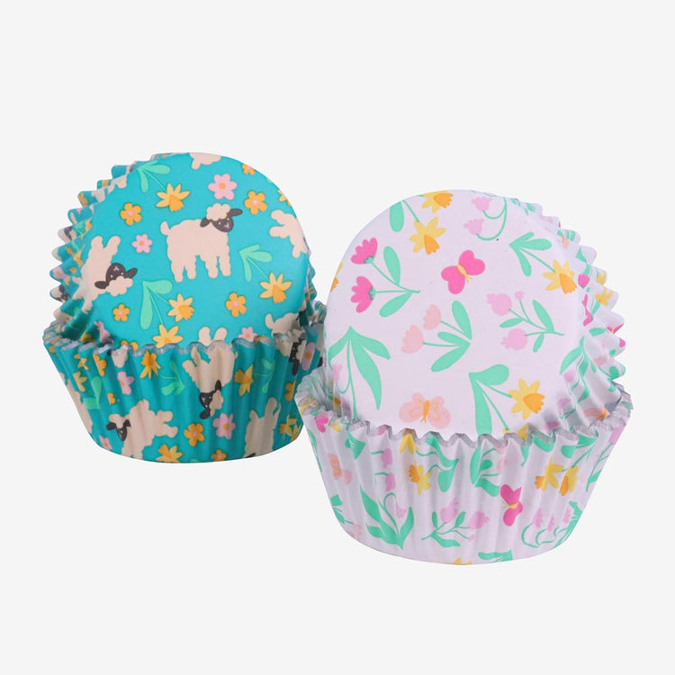 60 caissettes Ă cupcake fleurs et moutons, dĂ©co cupcakes champĂȘtre