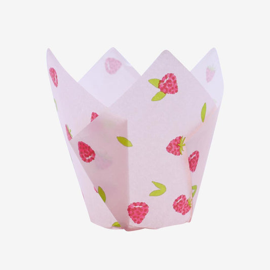 24 caissettes à cupcake framboises, déco muffins fruités