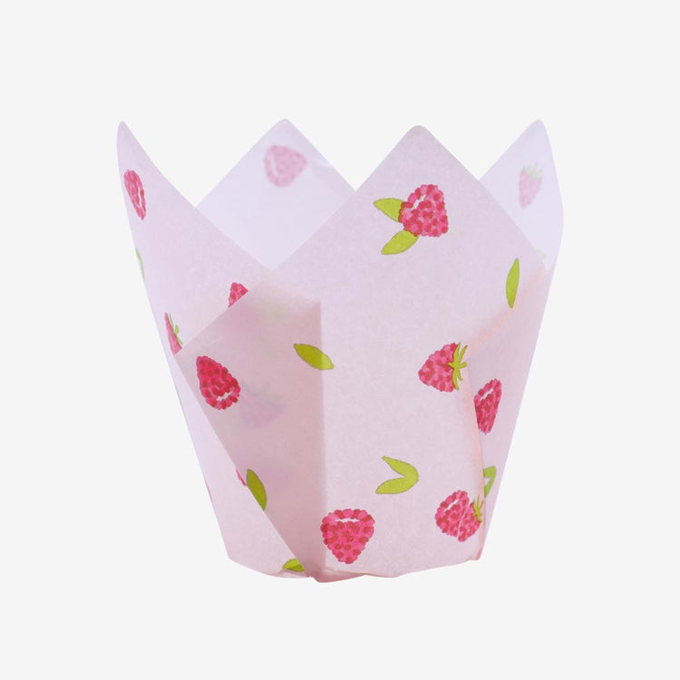24 caissettes à cupcake framboises, déco muffins fruités
