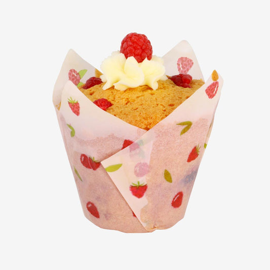 24 caissettes à cupcake framboises, déco gâteaux fruits