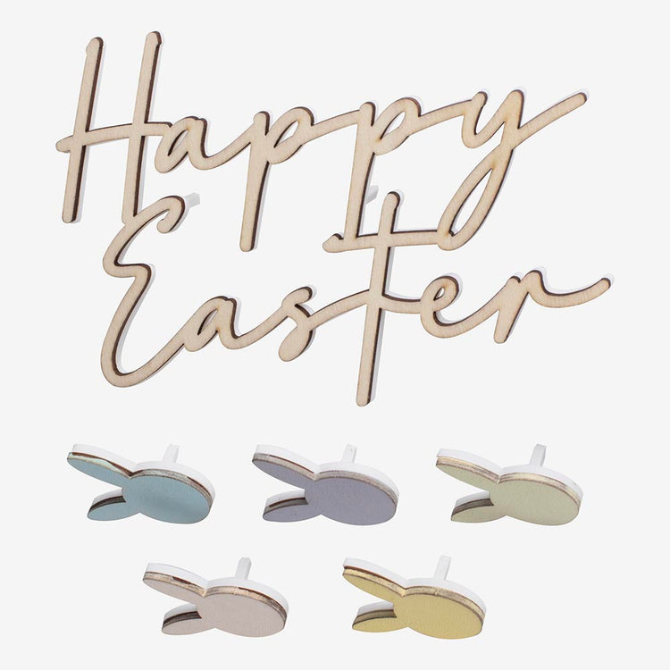 Cake toppers de Pâques en bois HAPPY EASTER - deco gateau