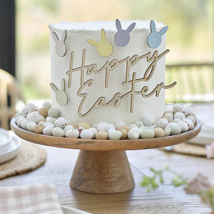 Toppers de Pâques en bois HAPPY EASTER - decor gateau paques