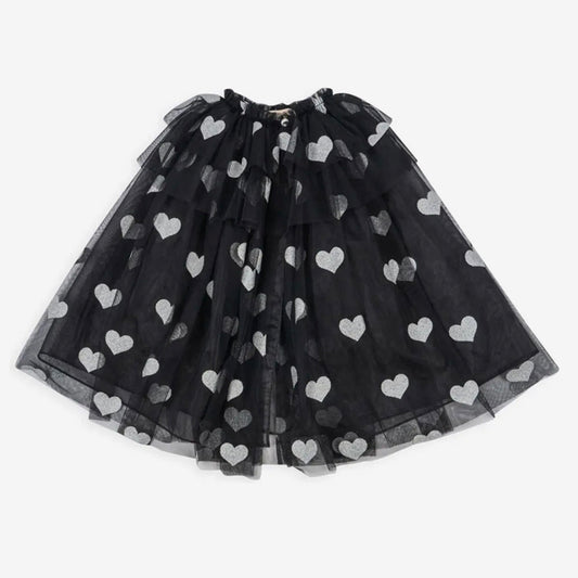 Cape noire à coeurs argentés : cadeau anniversaire enfant