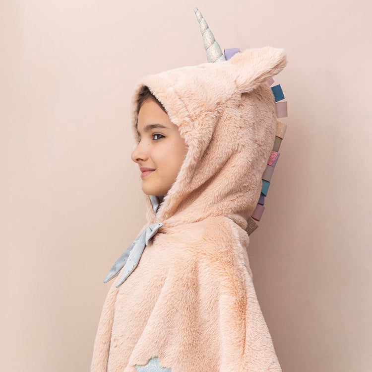 1 cape licorne tissu moumoute tout doux rose