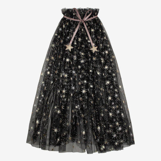 cape tulle noire pailletée pour se deguiser en sorciere ou halloween