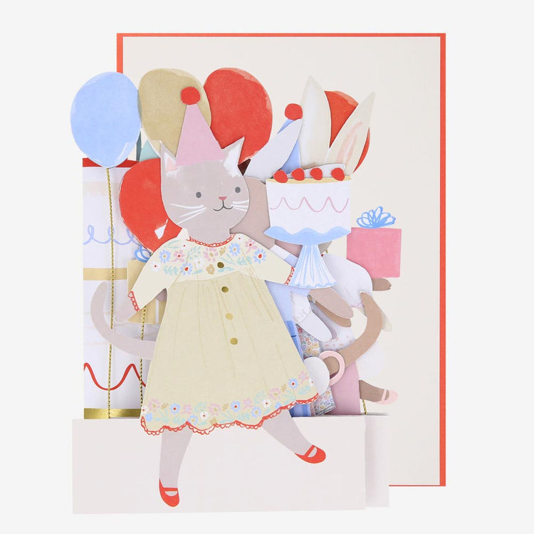 Carte en 3D avec des animaux mignons, pour un anniversaire enfant