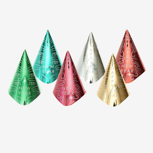 6 chapeaux pointus Happy New Year multicolore : accessoire photobooth
