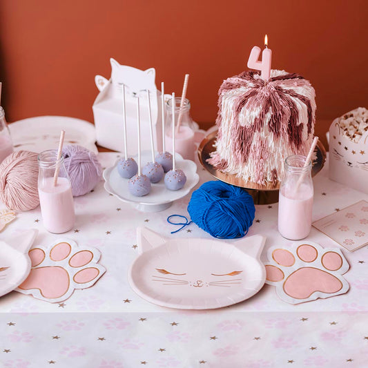 12 serviettes en papier patte de chat : deco table anniversaire chat