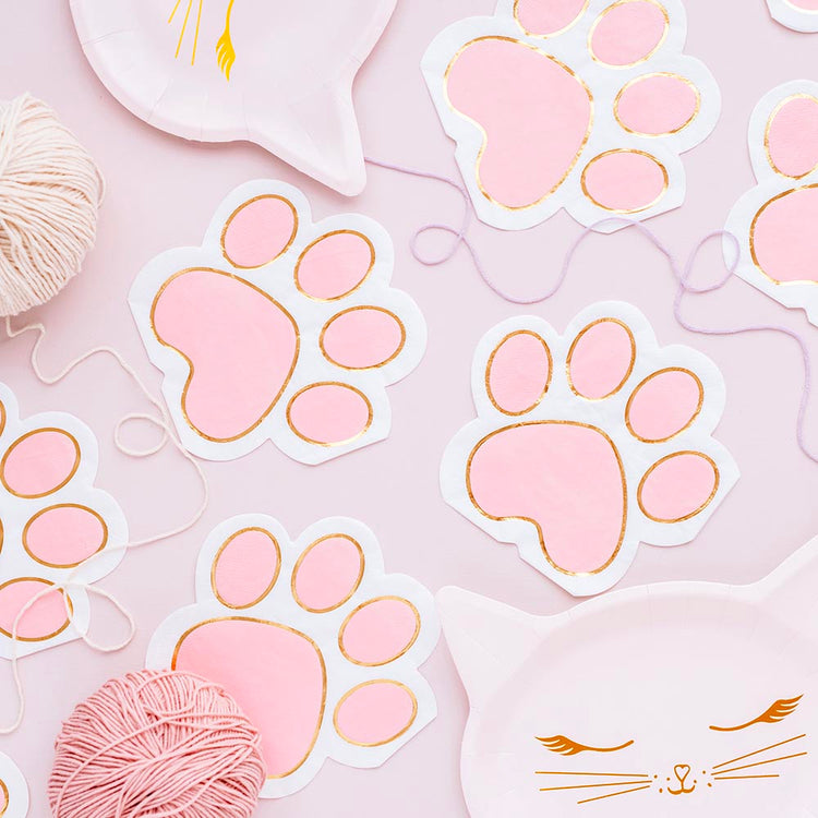 12 serviettes en papier patte de chat pour deco de table anniversaire