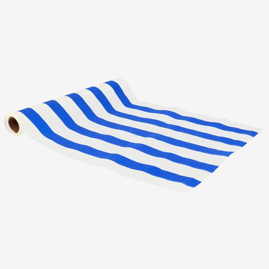 Chemin rayé bleu pour table d’anniversaire ou baptême