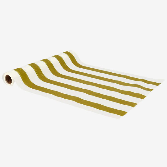 Chemin de table kaki rayé pour table végétale ou bohème