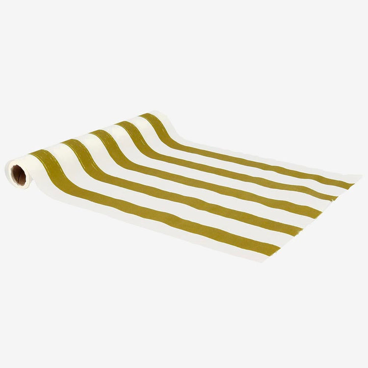 Chemin de table kaki rayé pour table végétale ou bohÚme