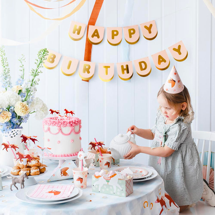 6 chapeaux pointus cheval fleuri : accessoire de fete anniversaire