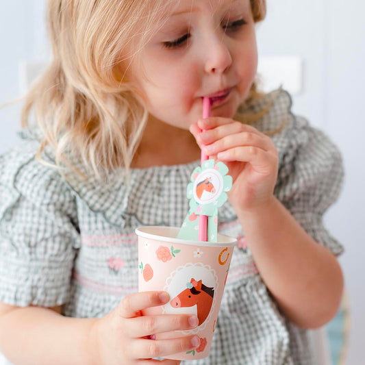 6 pailles en papier cheval fleuri : deco de table anniversaire cheval