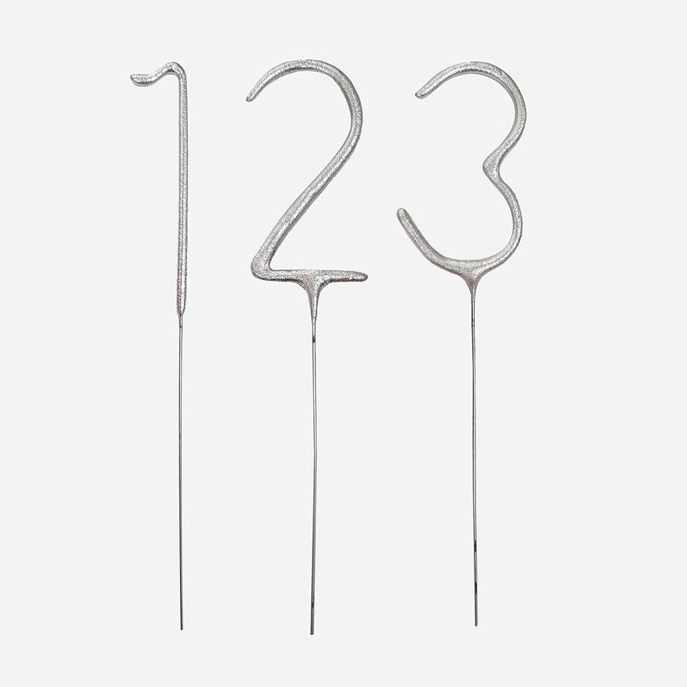 Gateau anniversaire : cierges magiques chiffres 1 2 3 argentés