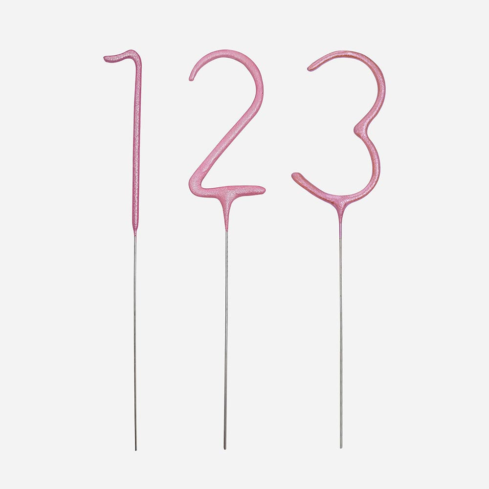 Gateau anniversaire fille : cierges magiques chiffres 1 2 3 rose