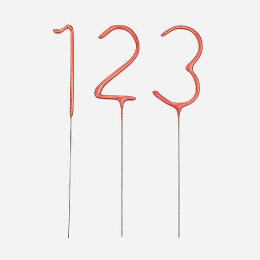 Gateau anniversaire fille : cierges magiques chiffres 1 2 3 rose gold