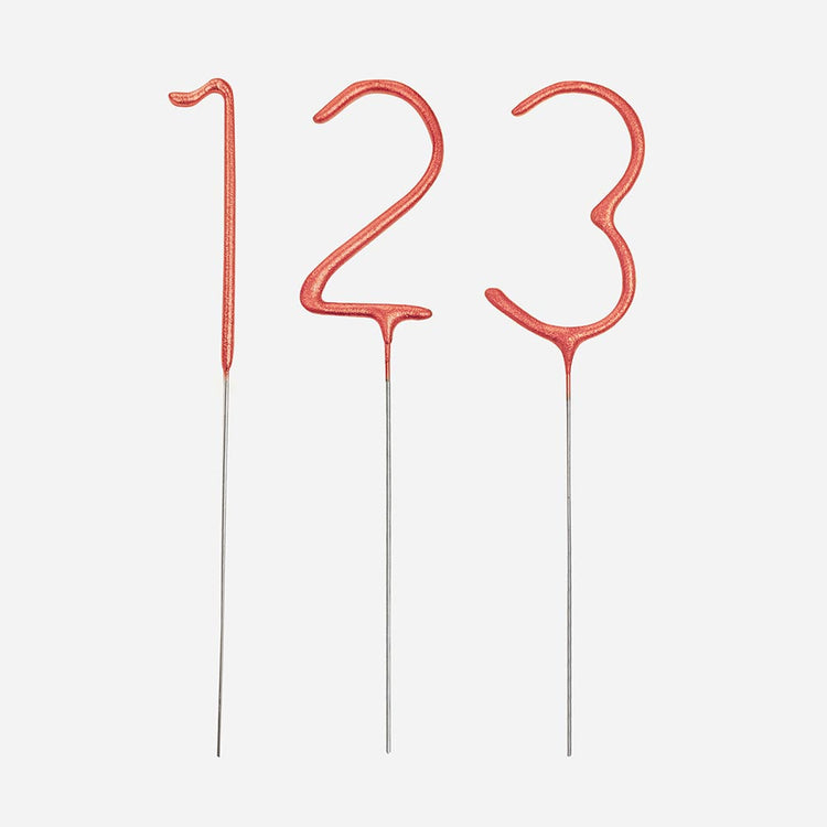 Gateau anniversaire fille : cierges magiques chiffres 1 2 3 rose gold