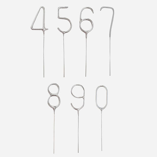 Gâteau anniversaire : cierges magiques chiffres 4 à 9 argentés