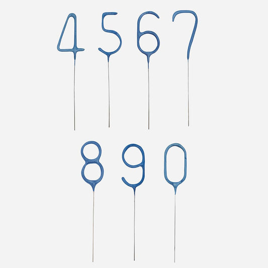 Gâteau anniversaire garcon : cierges magiques chiffres 4 à 9 bleu