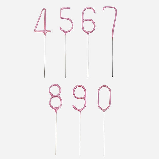 Gâteau anniversaire fille : cierges magiques chiffres 4 à 9 rose