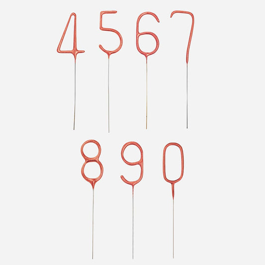 Gâteau anniversaire fille : cierges magiques chiffres 4 à 9 rose gold