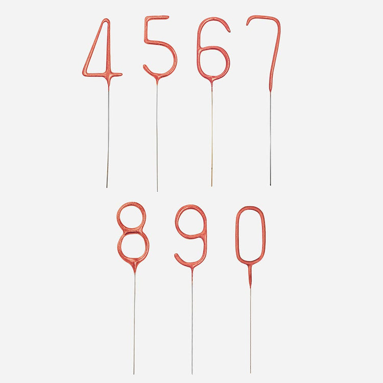 Gâteau anniversaire fille : cierges magiques chiffres 4 à 9 rose gold