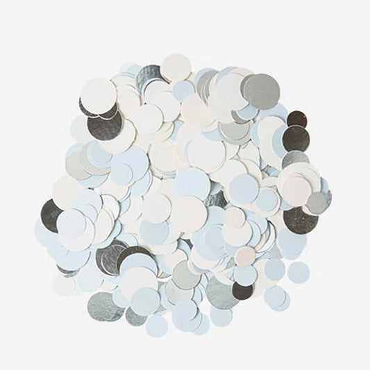 Confettis bleus, blancs et argentés, touche festive pour un mariage