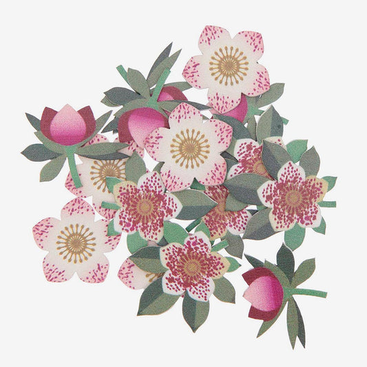 24 Confettis roses de Noël en bois : idee decoration de table noel