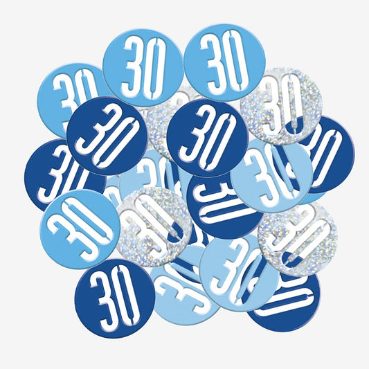 Confettis 30 ans bleus pour déco de table anniversaire adulte