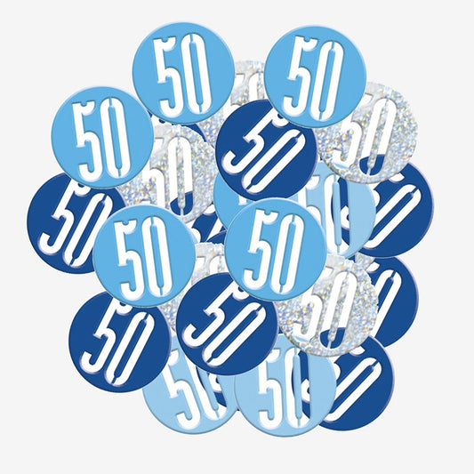 Confettis 50 ans bleus : decoration anniversaire adulte chic