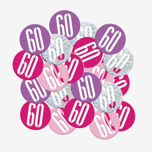 Confettis 60 ans roses à mettre sur une table anniversaire femme