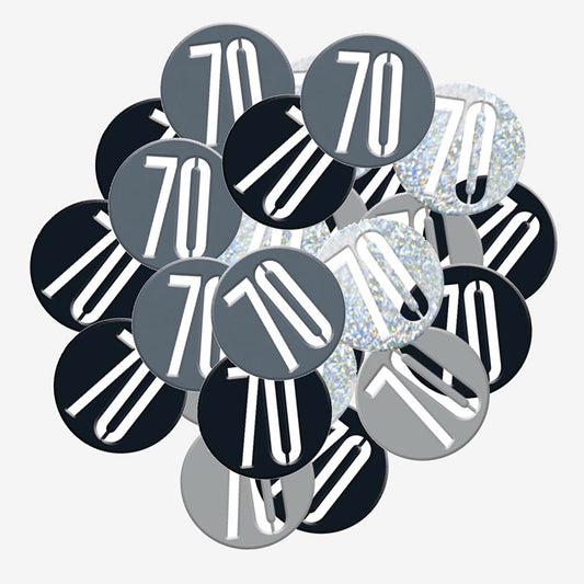 Confettis 70 ans noirs : idée decoration fete adulte élégante