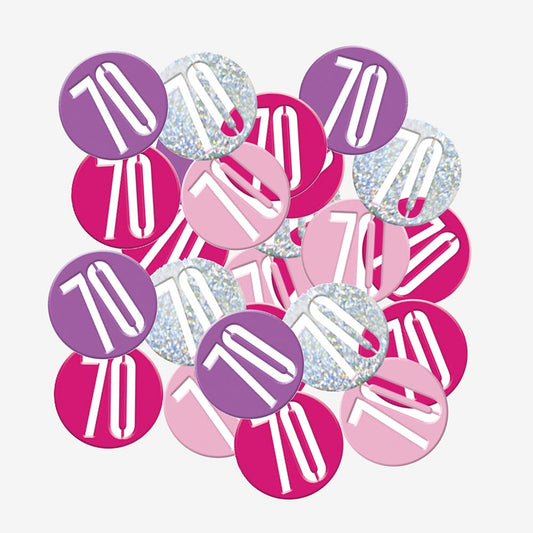 Confettis 70 ans roses : decoration de table anniversaire femme