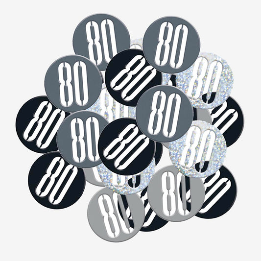 Confettis 80 ans noirs : decoration table anniversaire chic