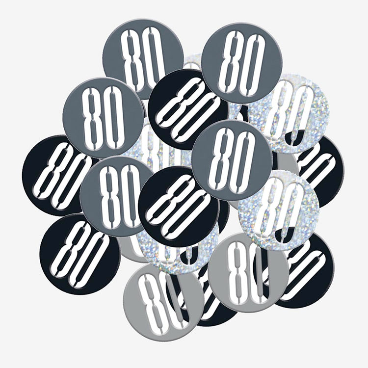 Confettis 80 ans noirs : decoration table anniversaire chic