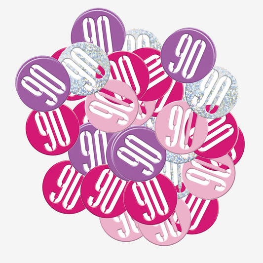 Confettis 90 ans roses : decoration table anniversaire chic